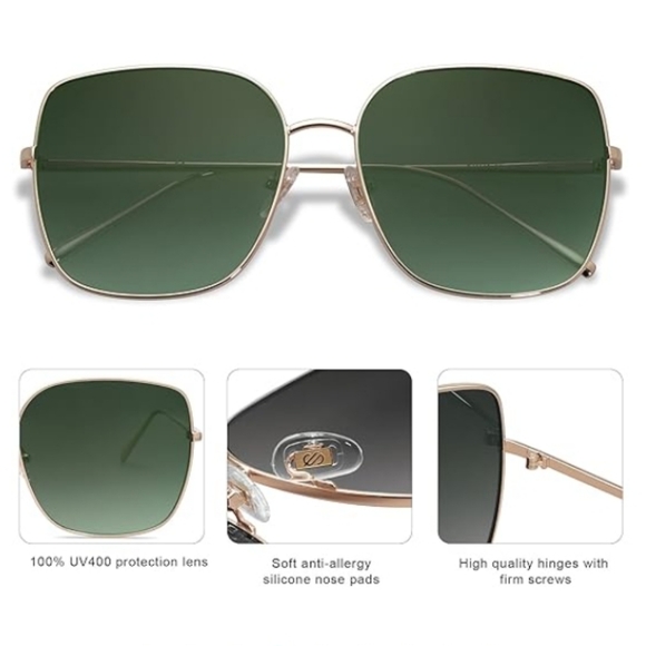 Oversized Square Metal Frame Sunglasses Flat Lens SJ1146 Green - Picture 3 of 5